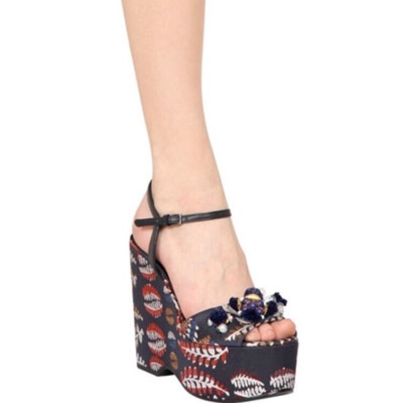 NWOB Tory Burch Embellished Solana Jacquard Platform Wedges